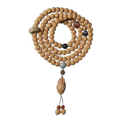 Bracelet porte-bonheur Foviel avec perle Dzi à trois yeux en graine de Bodhi et main de Bouddha pour la richesse
