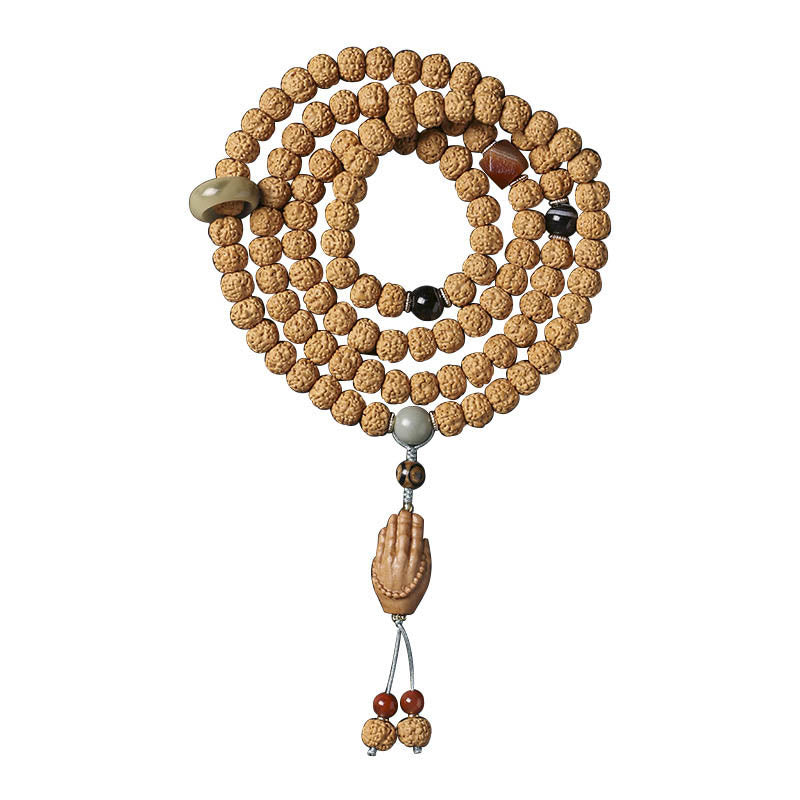 Bracelet porte-bonheur Foviel avec perle Dzi à trois yeux en graine de Bodhi et main de Bouddha pour la richesse