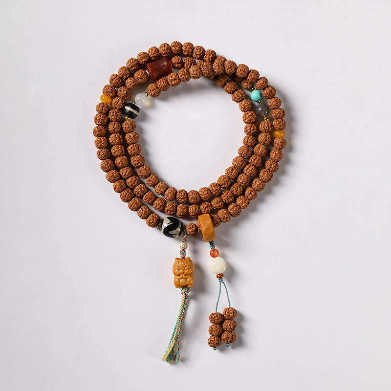 Bracelet porte-bonheur Foviel avec perle Dzi à trois yeux en graine de Bodhi et main de Bouddha pour la richesse