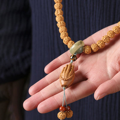 Bracelet porte-bonheur Foviel avec perle Dzi à trois yeux en graine de Bodhi et main de Bouddha pour la richesse