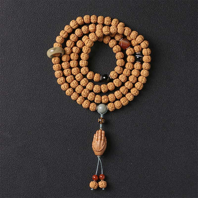 Bracelet porte-bonheur Foviel avec perle Dzi à trois yeux en graine de Bodhi et main de Bouddha pour la richesse