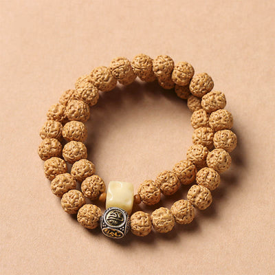 Bracelet porte-bonheur Foviel avec perle Dzi à trois yeux en graine de Bodhi et main de Bouddha pour la richesse