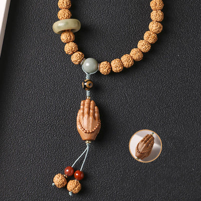 Bracelet porte-bonheur Foviel avec perle Dzi à trois yeux en graine de Bodhi et main de Bouddha pour la richesse