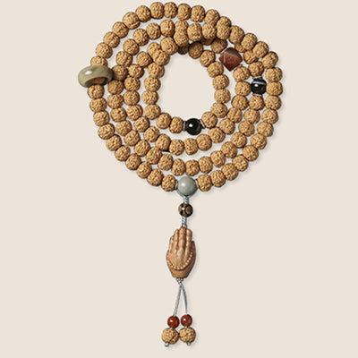 Bracelet porte-bonheur Foviel avec perle Dzi à trois yeux en graine de Bodhi et main de Bouddha pour la richesse