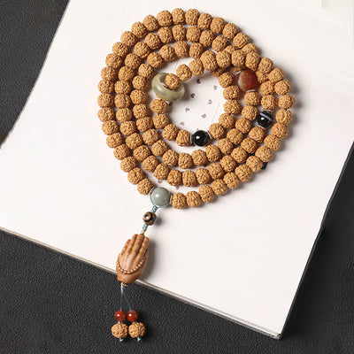 Bracelet porte-bonheur Foviel avec perle Dzi à trois yeux en graine de Bodhi et main de Bouddha pour la richesse