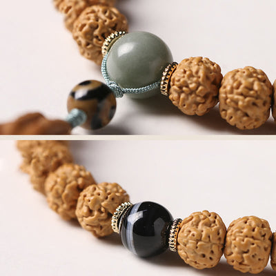 Bracelet porte-bonheur Foviel avec perle Dzi à trois yeux en graine de Bodhi et main de Bouddha pour la richesse