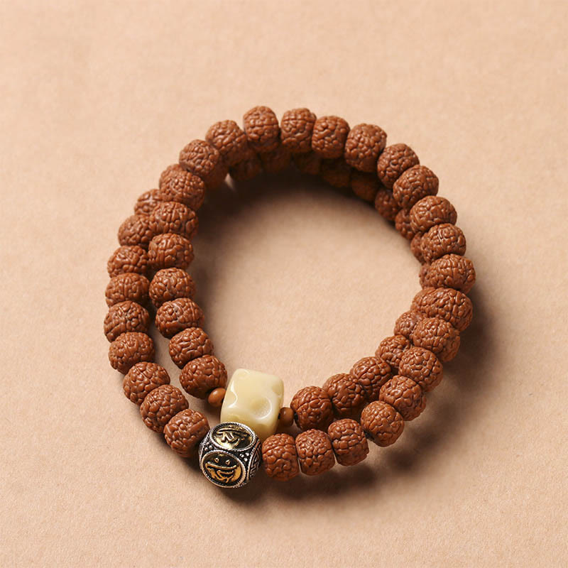 Bracelet porte-bonheur Foviel avec perle Dzi à trois yeux en graine de Bodhi et main de Bouddha pour la richesse