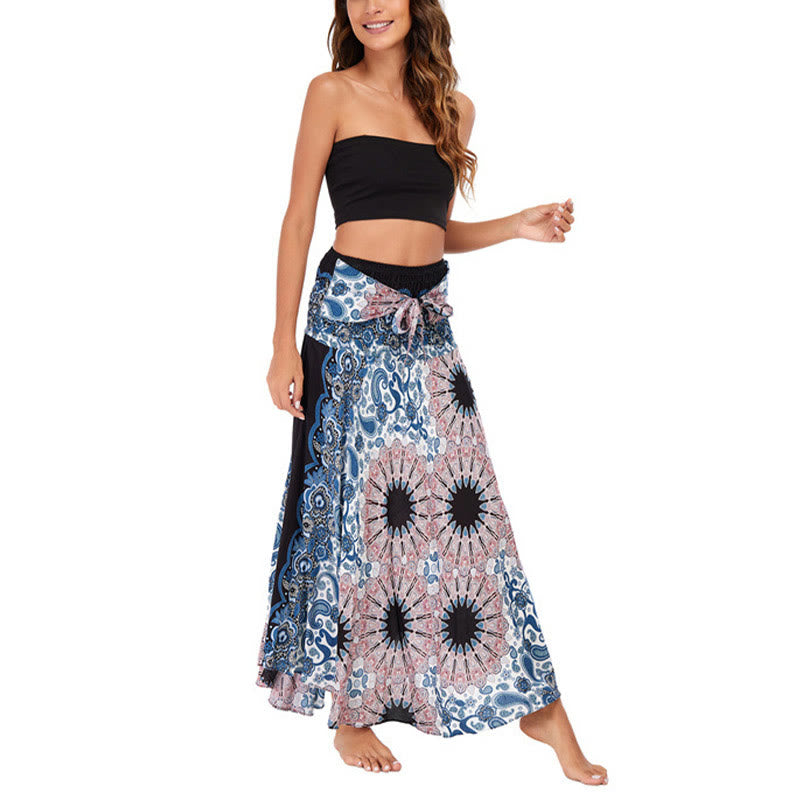 Robe style bohème Foviel deux façons de porter motif fleur mandala goutte d'eau à lacets