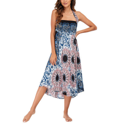 Robe style bohème Foviel deux façons de porter motif fleur mandala goutte d'eau à lacets