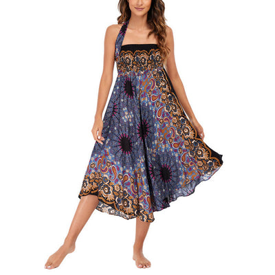 Robe style bohème Foviel deux façons de porter motif fleur mandala goutte d'eau à lacets