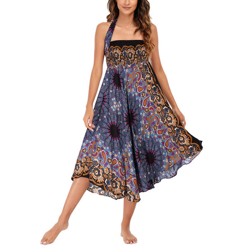 Robe style bohème Foviel deux façons de porter motif fleur mandala goutte d'eau à lacets