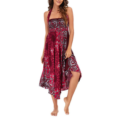 Robe style bohème Foviel deux façons de porter motif fleur mandala goutte d'eau à lacets