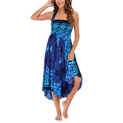 Robe style bohème Foviel deux façons de porter motif fleur mandala goutte d'eau à lacets