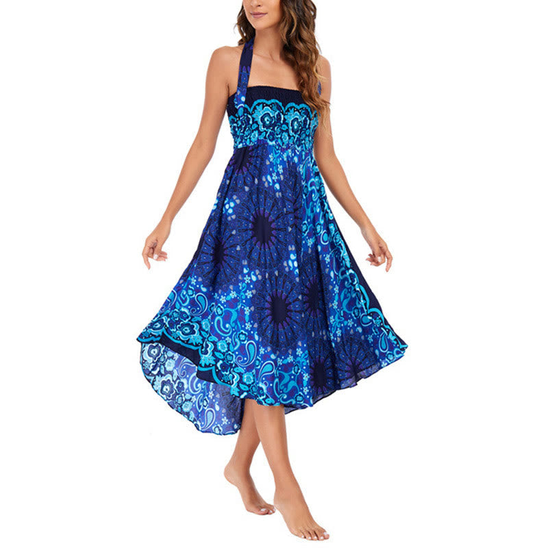 Robe style bohème Foviel deux façons de porter motif fleur mandala goutte d'eau à lacets