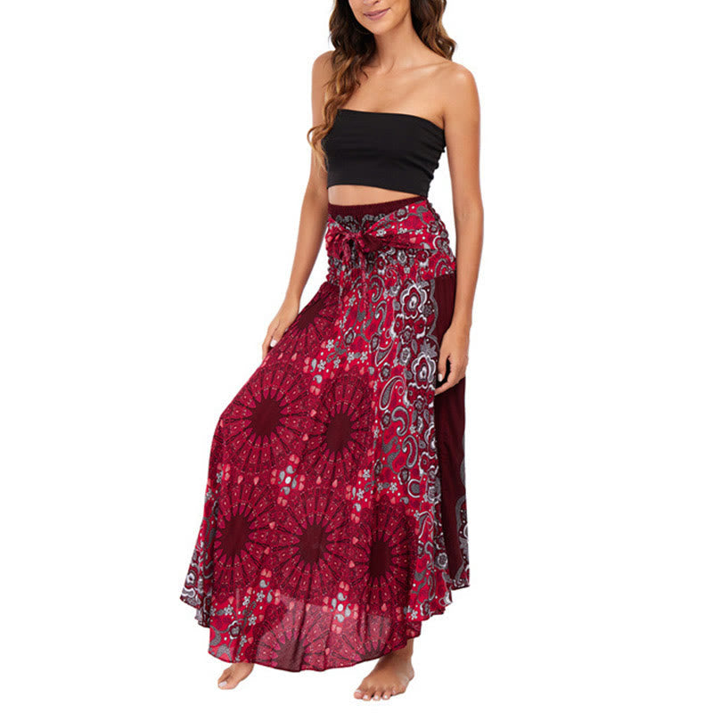 Robe style bohème Foviel deux façons de porter motif fleur mandala goutte d'eau à lacets