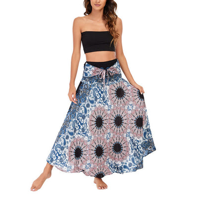 Robe style bohème Foviel deux façons de porter motif fleur mandala goutte d'eau à lacets