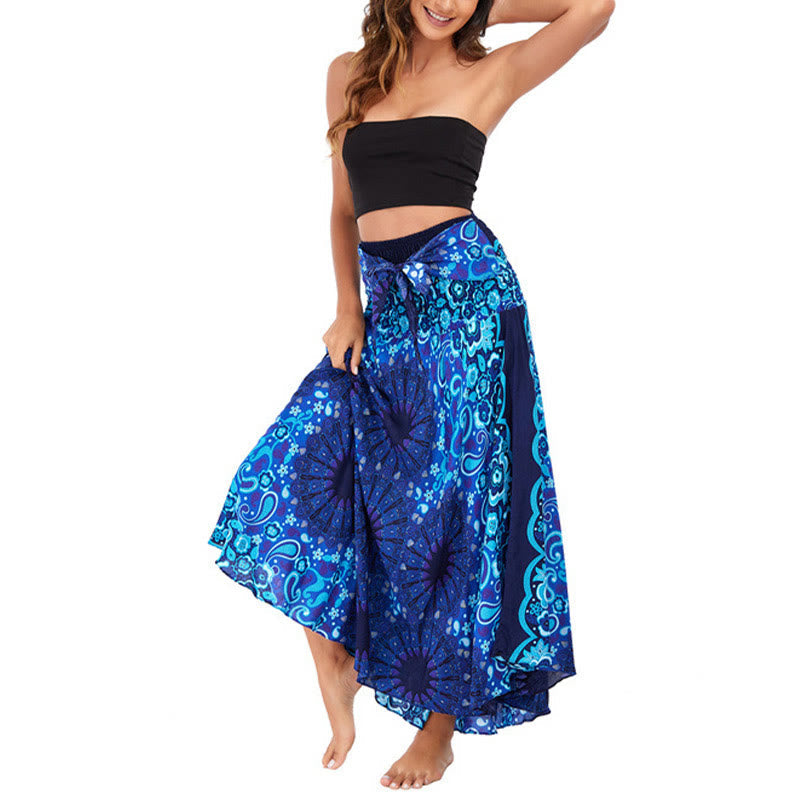 Robe style bohème Foviel deux façons de porter motif fleur mandala goutte d'eau à lacets