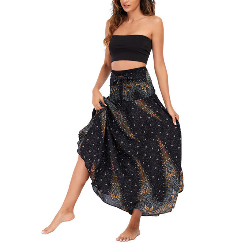 Foviel Zwei Stil tragen Boho Sommer Peacock Feather Schnürung Rock Kleid