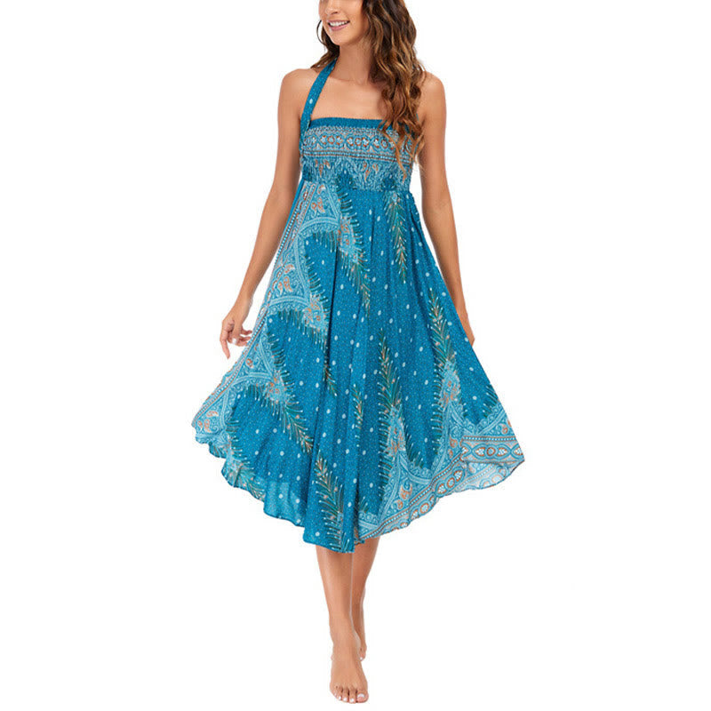 Foviel Zwei Stil tragen Boho Sommer Peacock Feather Schnürung Rock Kleid