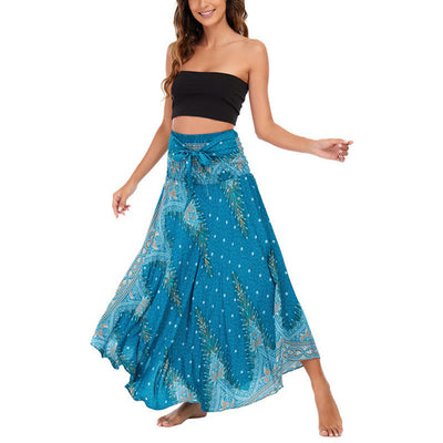 Foviel Zwei Stil tragen Boho Sommer Peacock Feather Schnürung Rock Kleid