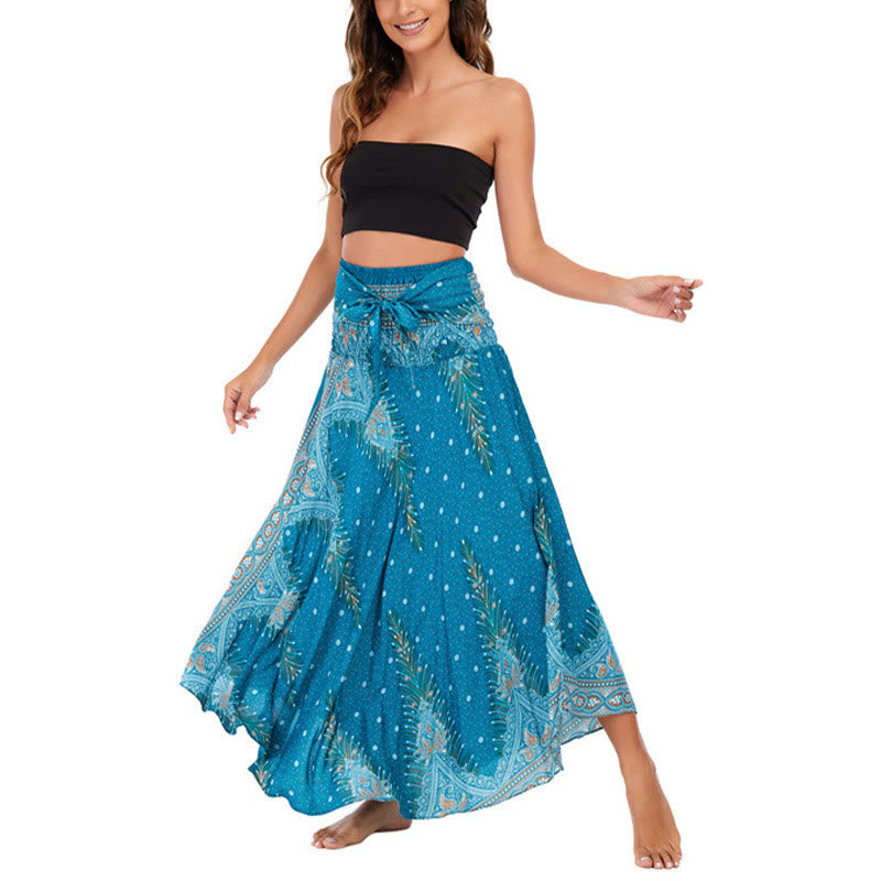 Foviel Zwei Stil tragen Boho Sommer Peacock Feather Schnürung Rock Kleid