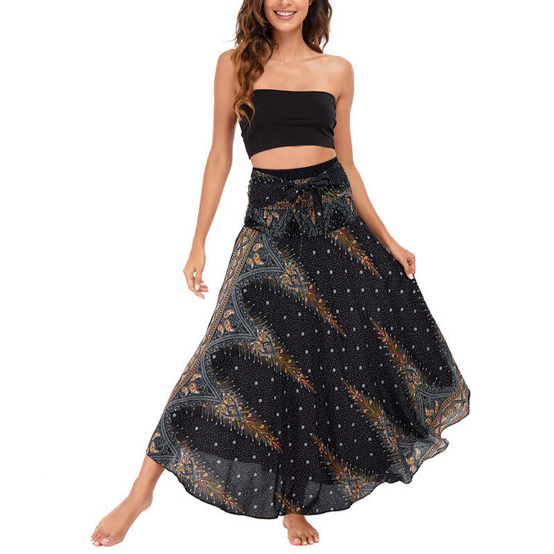 Foviel Zwei Stil tragen Boho Sommer Peacock Feather Schnürung Rock Kleid