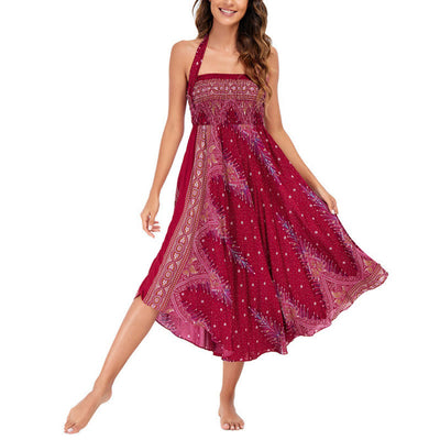 Foviel Zwei Stil tragen Boho Sommer Peacock Feather Schnürung Rock Kleid