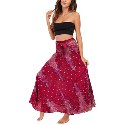 Foviel Zwei Stil tragen Boho Sommer Peacock Feather Schnürung Rock Kleid