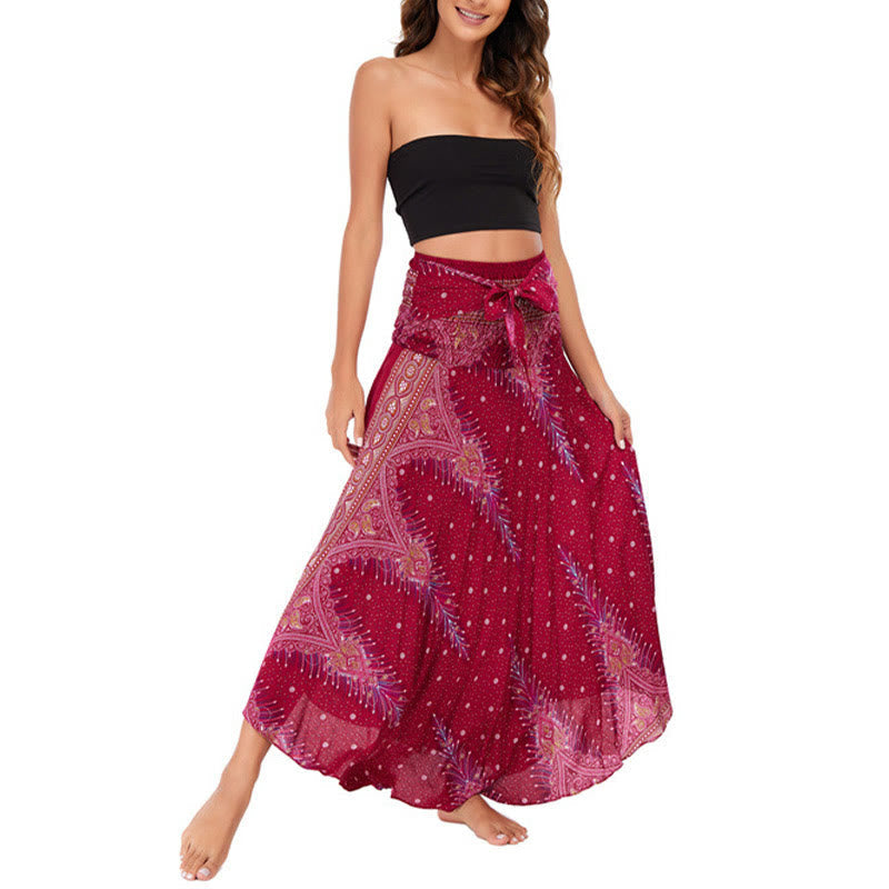 Foviel Zwei Stil tragen Boho Sommer Peacock Feather Schnürung Rock Kleid