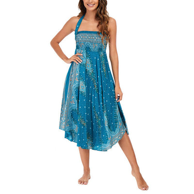 Foviel Zwei Stil tragen Boho Sommer Peacock Feather Schnürung Rock Kleid