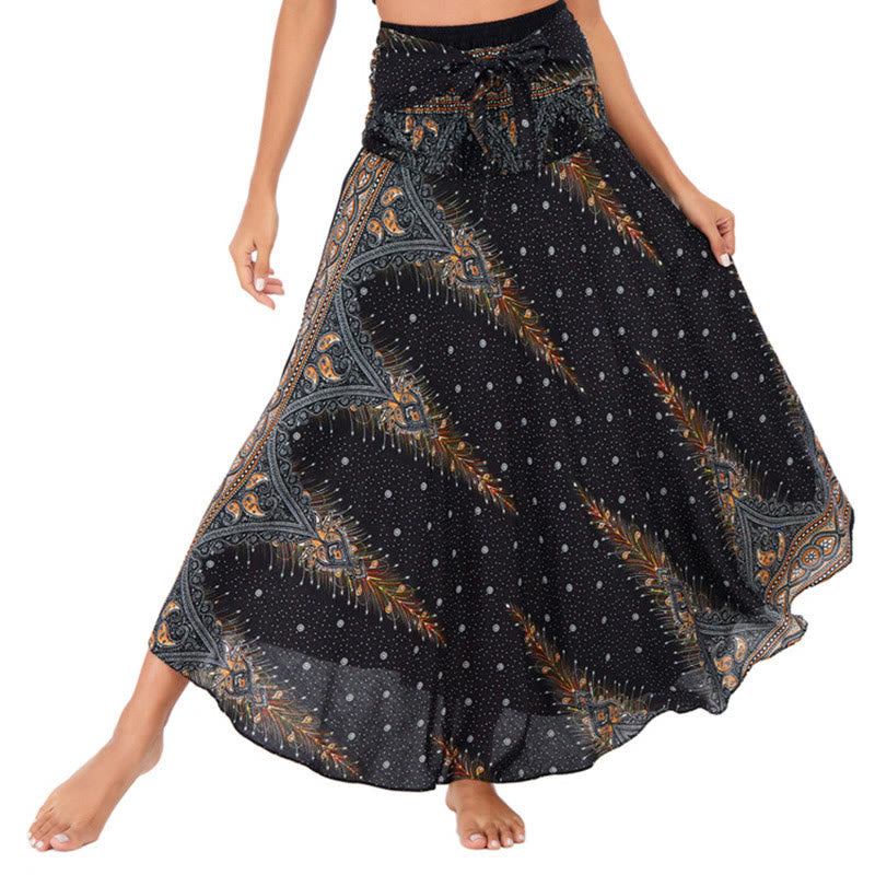 Foviel Zwei Stil tragen Boho Sommer Peacock Feather Schnürung Rock Kleid