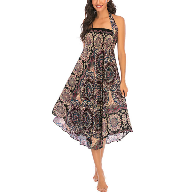 Robe jupe bohème à lacets motif fleur mandala style deux en un Foviel