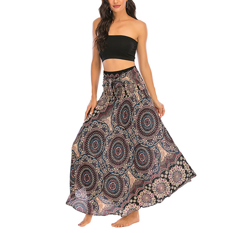 Robe jupe bohème à lacets motif fleur mandala style deux en un Foviel