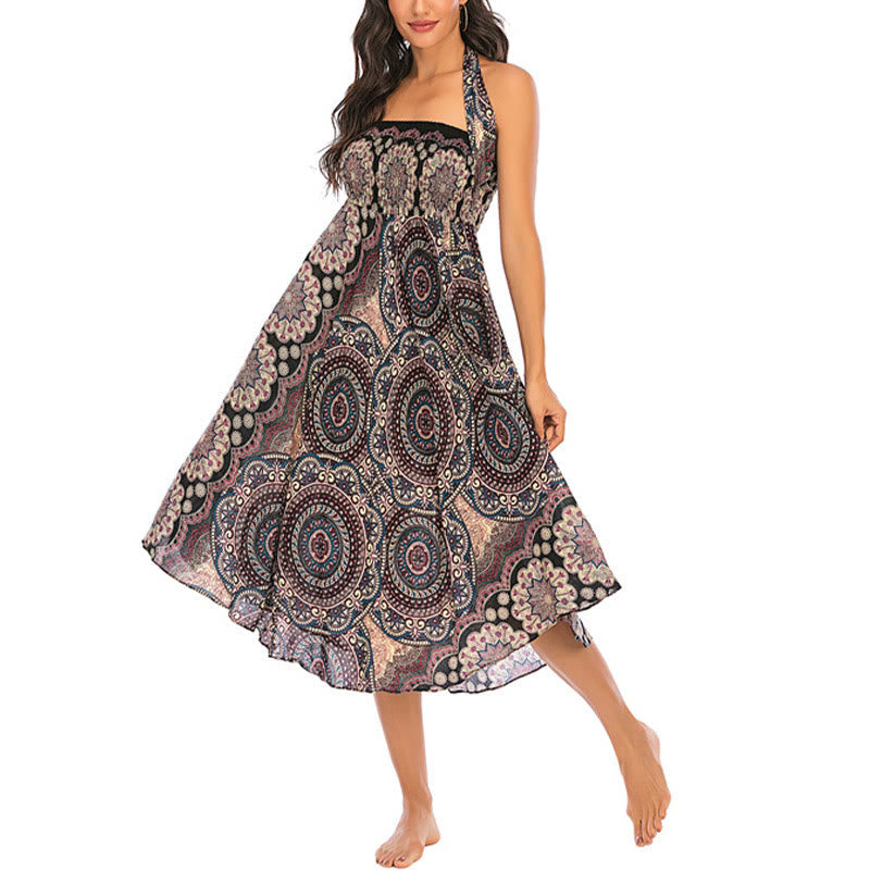Robe jupe bohème à lacets motif fleur mandala style deux en un Foviel