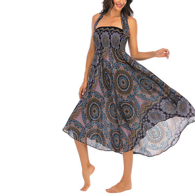 Robe jupe bohème à lacets motif fleur mandala style deux en un Foviel