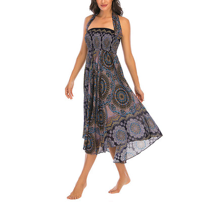 Robe jupe bohème à lacets motif fleur mandala style deux en un Foviel