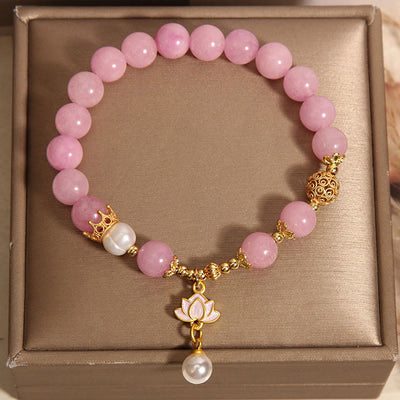 Buddha Stones Pink Quartzite Pearl Lotus Charm Harmony Bracelet - image 3