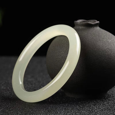 Bracelet jonc Foviel en jade naturel blanc et vert, symbole de chance et de prospérité