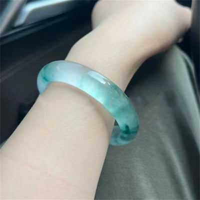 Foviel Natürliche Jade schwimmende Blume Glück Armband-Armreif