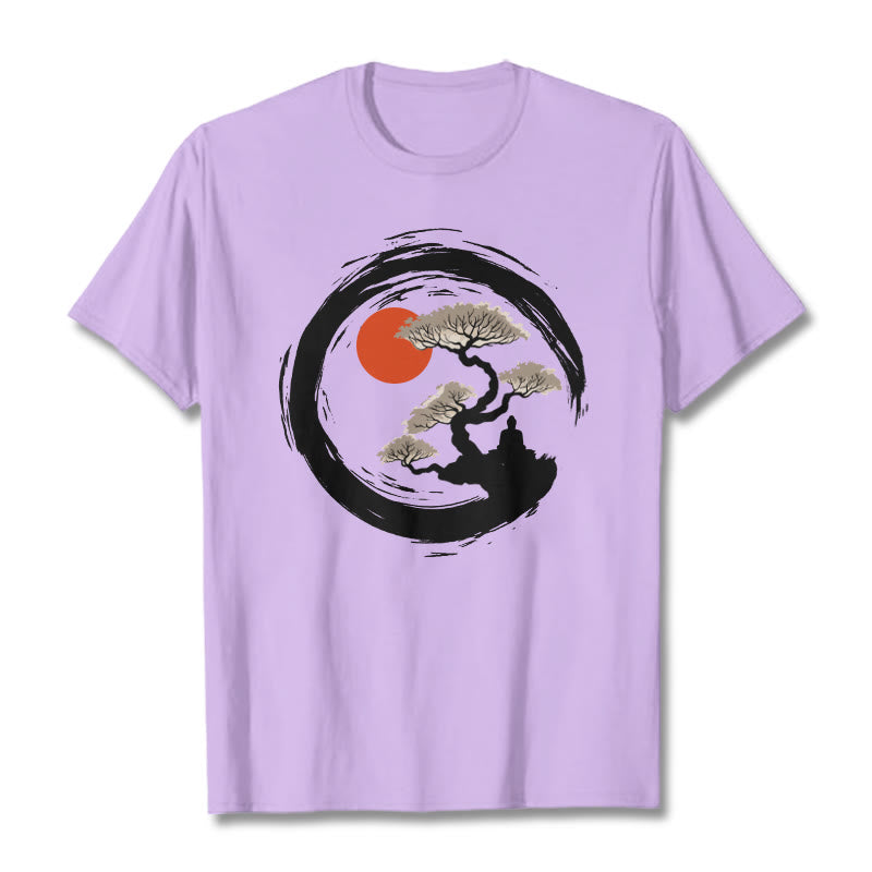 Buddha Stones Red Sun Pine Zen Circle Meditation Person Tee T-shirt - Plum - 2XL - image 16