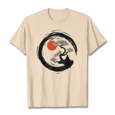 Buddha Stones Red Sun Pine Zen Circle Meditation Person Tee T-shirt - Bisque - 2XL - image 8