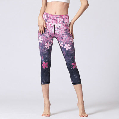 Buddha Stones Cherry Blossoms Sakura Lines Print Sports Yoga Cropped Leggings Women's Yoga Capri Pants - image 1
