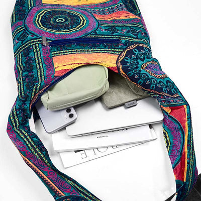 Foviel Blau Blumenmuster Baumwolle Umhängetasche Schultertasche