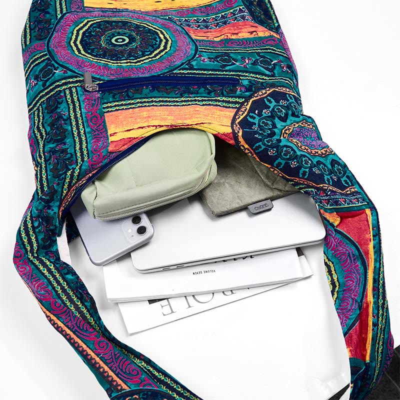Foviel Blau Blumenmuster Baumwolle Umhängetasche Schultertasche