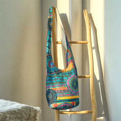 Foviel Blau Blumenmuster Baumwolle Umhängetasche Schultertasche