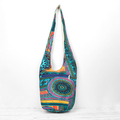 Foviel Blau Blumenmuster Baumwolle Umhängetasche Schultertasche