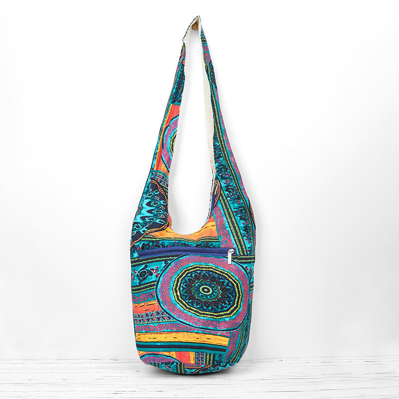 Foviel Blau Blumenmuster Baumwolle Umhängetasche Schultertasche
