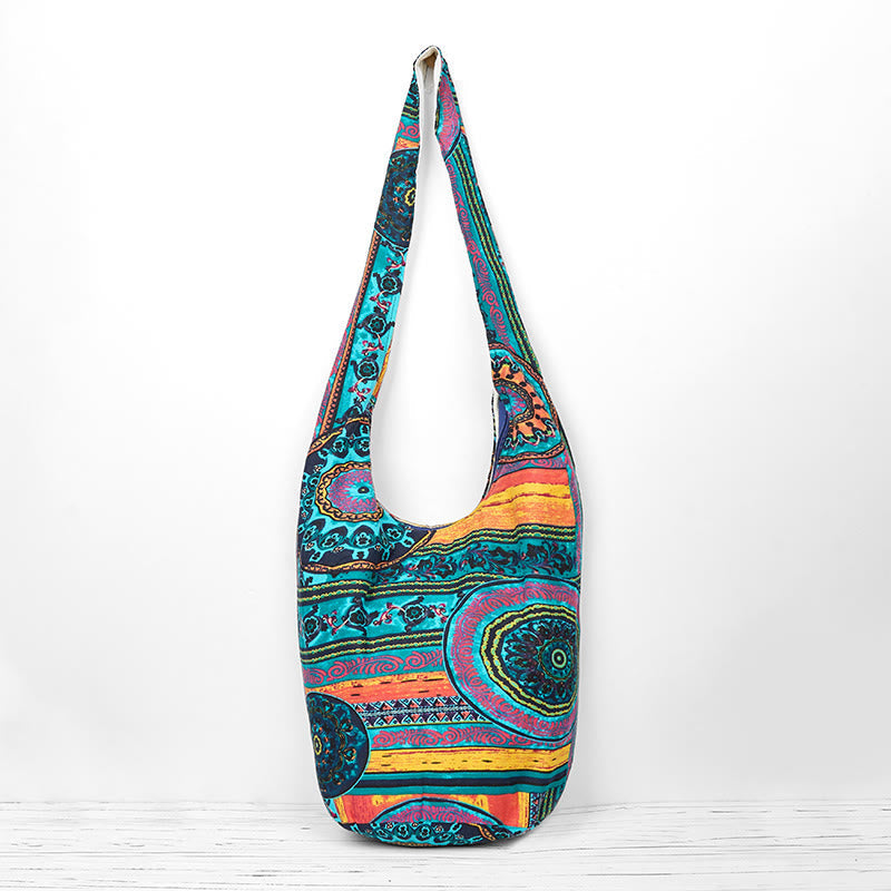 Foviel Blau Blumenmuster Baumwolle Umhängetasche Schultertasche
