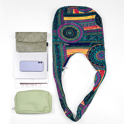 Foviel Blau Blumenmuster Baumwolle Umhängetasche Schultertasche