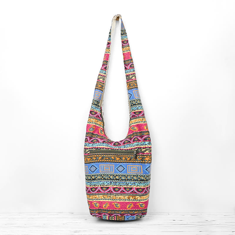 Foviel Colored Stripes Cotton Crossbody Bag Shoulder Bag